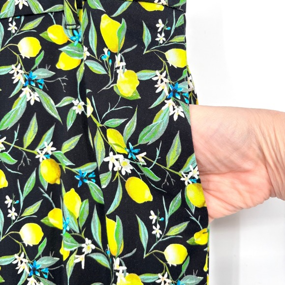 Wildfang Empower Trouser Straight Leg Lemon Print Black Pants Floral Size 14 - Picture 8 of 15